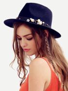 Shein Navy Pearl Decorated Large Brimmed Hat
