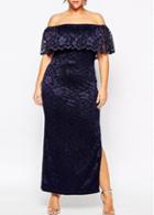 Rosewe Boat Neck Side Slit Navy Lace Dress