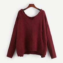 Shein Plus Drop Shoulder Ripped Hoodie Sweater