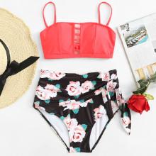 Shein Flower Print Ladder Cut Out Bikini Set