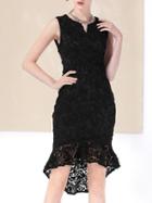 Shein Black V Neck High Low Lace Dress
