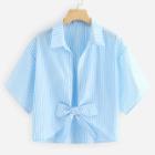 Shein Knot Front Striped Blouse