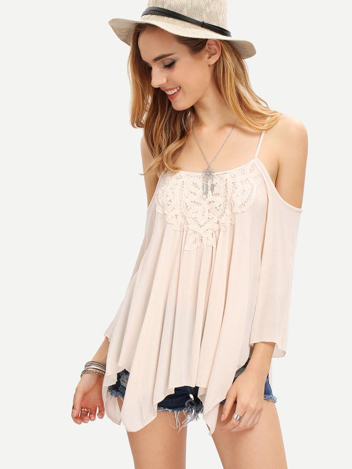 Shein Crochet Neck Cold Shoulder Asymmetric Top
