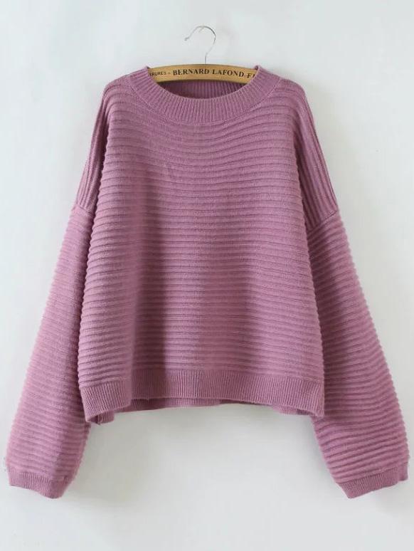 Shein Pink Ribbed Drop Shoulder Loose Sweater