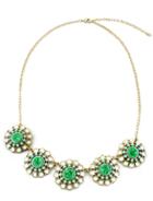 Shein Green Gemstone Gold Chain Flawers Necklace