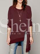 Shein Burgundy Long Sleeve Asymmetric T-shirt