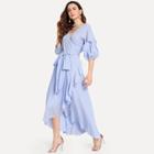 Shein Gathered Sleeve Self Belted Overlap Asymmetrical Dress