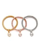 Shein Three-colour Gem Inlay Heart Charm Bracelet