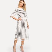 Shein Tassel Embellished Keyhole Back Striped Dress
