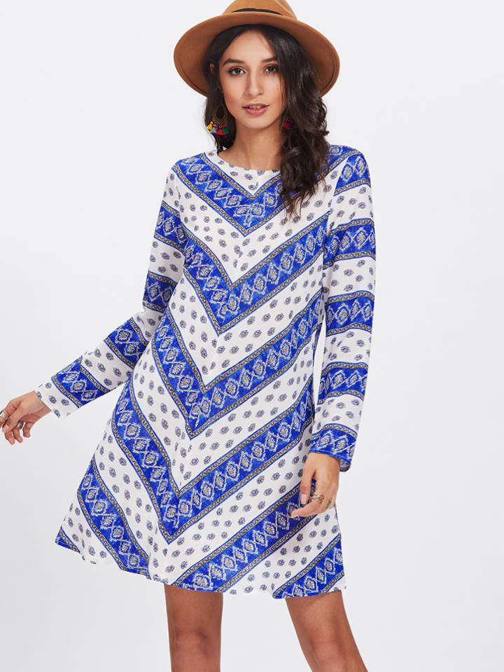 Shein Damask Print Swing Dress