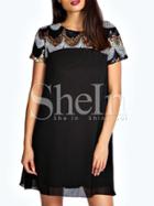 Shein Black Short Sleeve Sequined Dress