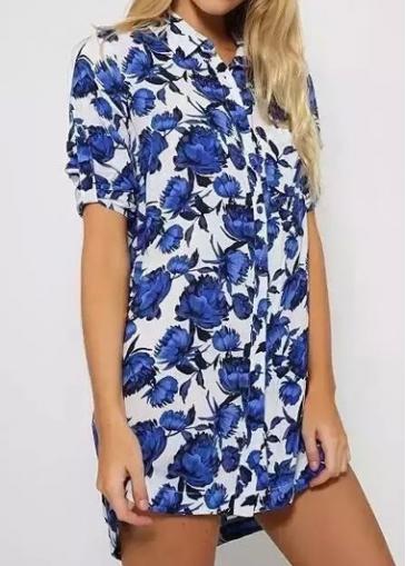 Rosewe Button Closure Flower Print Straight Dress