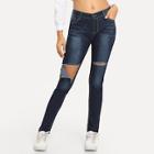 Shein Slit Front Stitch Trim Jeans