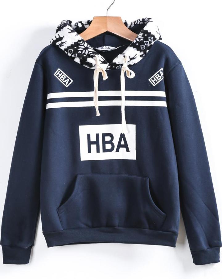 Shein Grey Hooded Long Sleeve Deer Print Sweatshirt