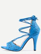 Shein Laser-cut Lace-up Peep Toe D'orsay Sandals - Blue