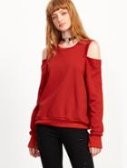 Shein Red Open Shoulder Split Sweatshirt