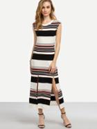 Shein Multicolor Striped Sleeveless Split Hem Dress