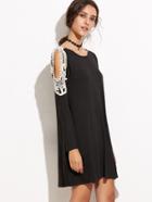 Shein Black Open Shoulder Crochet Trim Tee Dress
