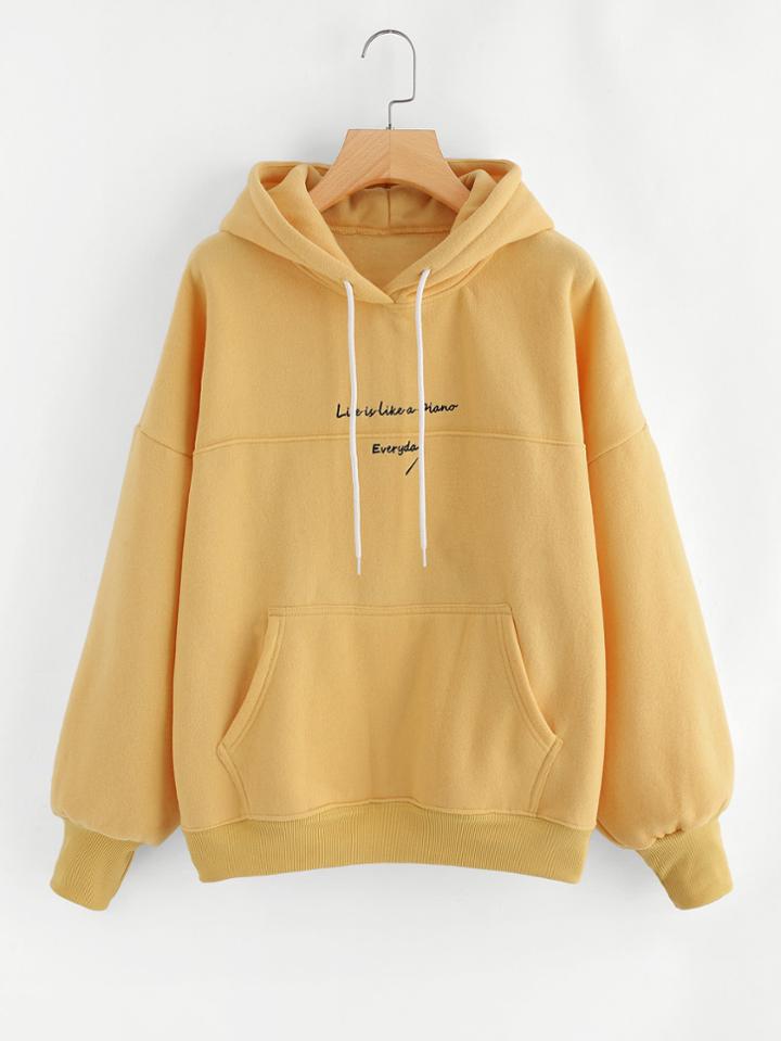 Shein Slogan Embroidery Hoodie