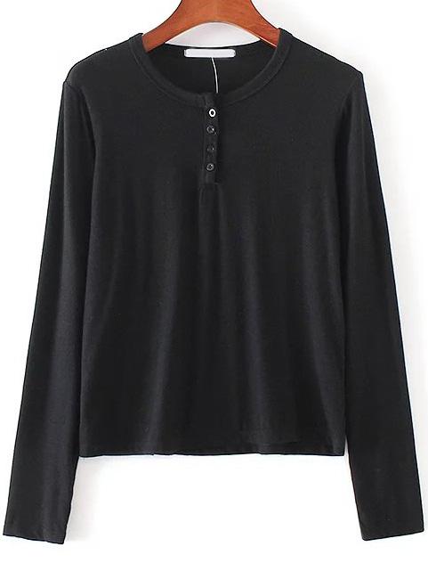 Shein Black Round Neck Button Knitwear