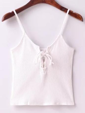 Shein Ribbed Lace Up Front Knitted Cami Top