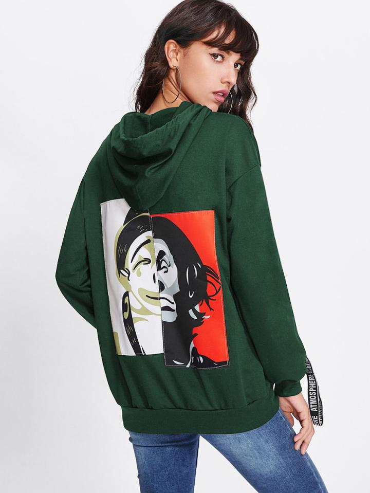 Shein Patch Back Letter Tape Detail Hoodie