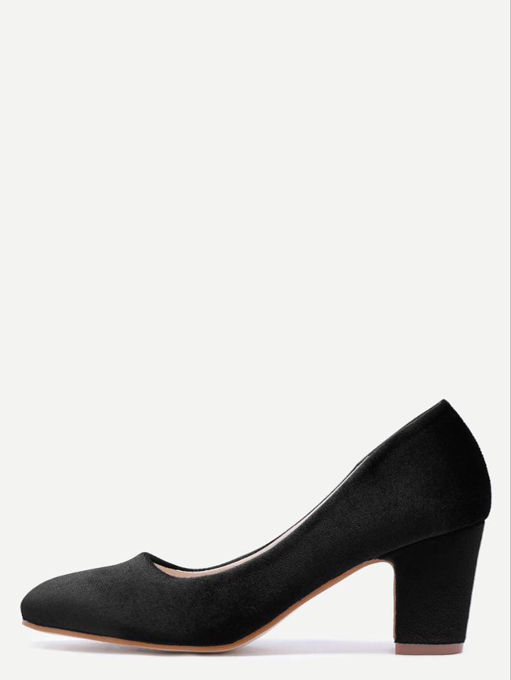 Shein Black Velvet Almond Toe Chunky Heels