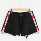 Shein Letter Print Raw Hem Ripped Denim Shorts