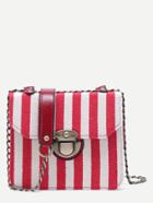 Shein Red And White Mini Canvas Flap Chain Bag