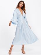 Shein Tasseled Tie Plunge Neck Polka Dot Dress