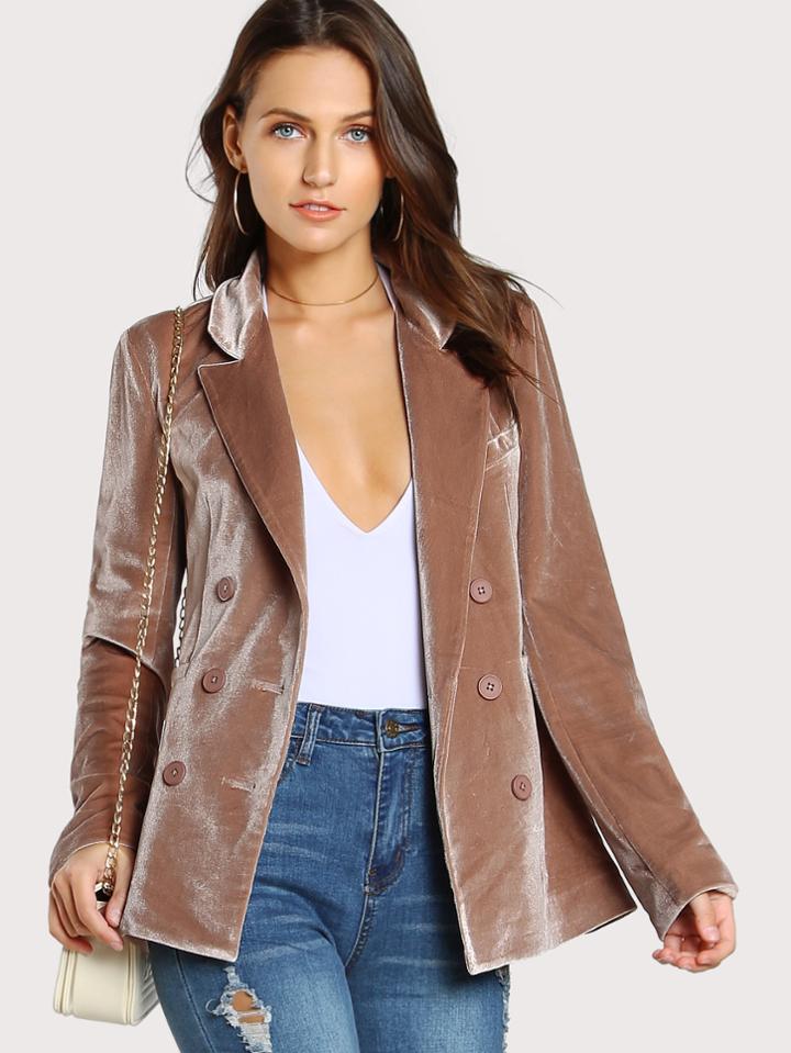 Shein Double Breasted Tailored Velvet Blazer