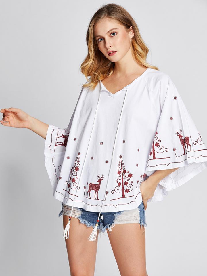 Shein Tassel Tie Neck Raglan Sleeve Poncho Top
