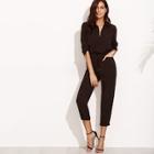 Shein Roll Tab Sleeve Drawstring Waist Shirt Jumpsuit