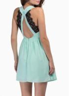 Rosewe Charming V Neck Cutout Design Green Chiffon Dress