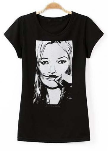 Rosewe New Arrival Round Neck Character Print Tees For Woman