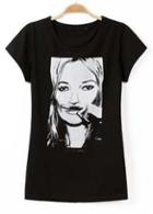 Rosewe New Arrival Round Neck Character Print Tees For Woman