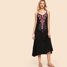 Shein Embroidery Front Trapeze Cami Dress