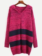Shein Red Striped Drop Shoulder Hooded Long Loose Sweater