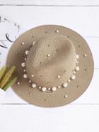 Shein Faux Pearl Straw Fedora Hat