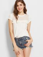 Shein Mesh Neck Tassel Trim Slub T-shirt