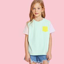 Shein Girls Single Pocket Color Block Tee