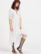 Shein Plunge Neck Lace Trim High Low Frill Dress