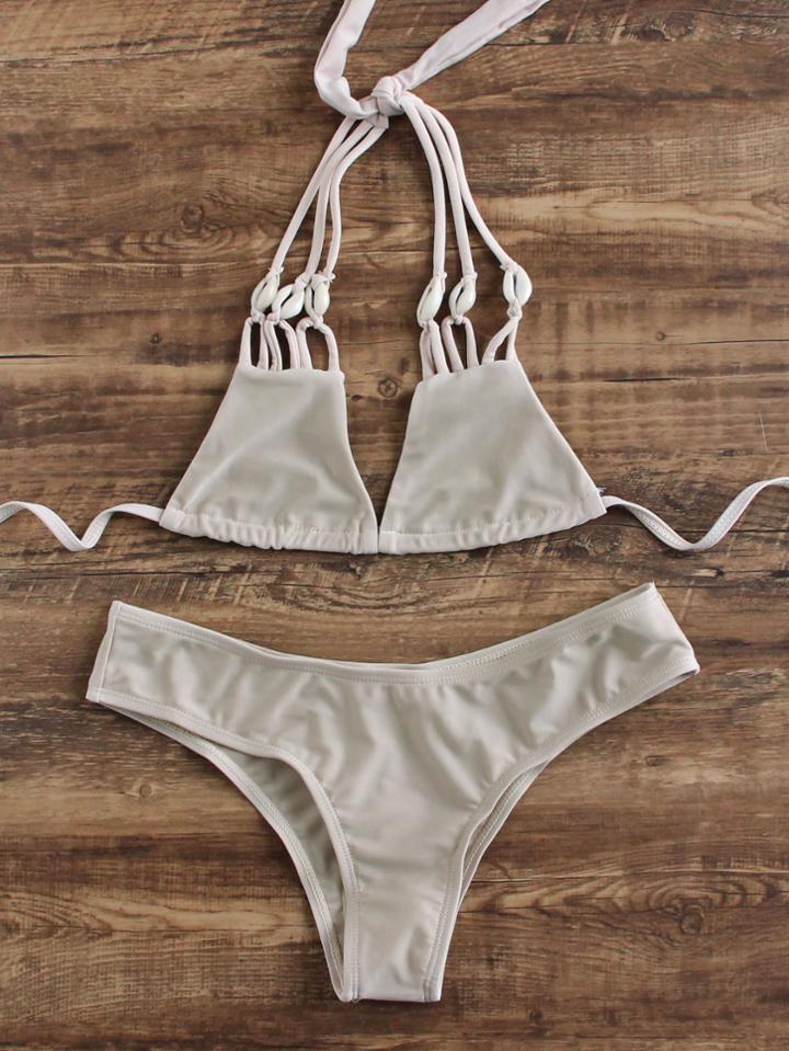 Shein Khaki Strappy Triangle Bikini Set