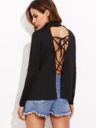 Shein Black Cowl Neck Split Lace Up Back T-shirt