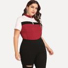 Shein Plus O-ring Zip Front Colorblock Tee