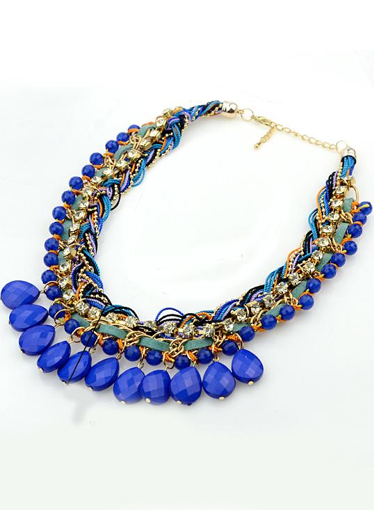 Shein Blue Gemstone Tassel Necklace