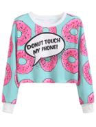 Shein Contrast Trim Donuts Print Crop Sweatshirt