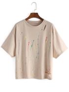 Shein Paint Splat Drop Shoulder Cutout Beige T-shirt