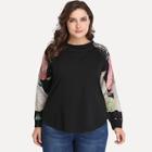 Shein Plus Floral Print Sleeve Contrast Dolphin Hem Top