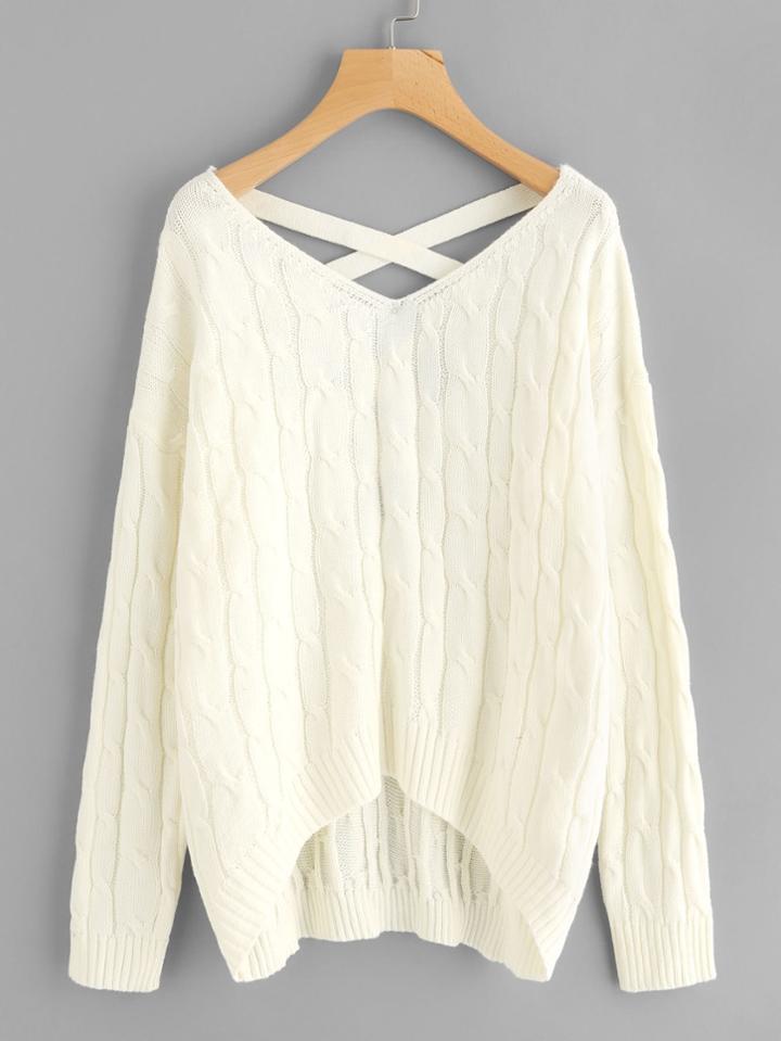 Shein Crisscross V Back Cable Knit Jumper